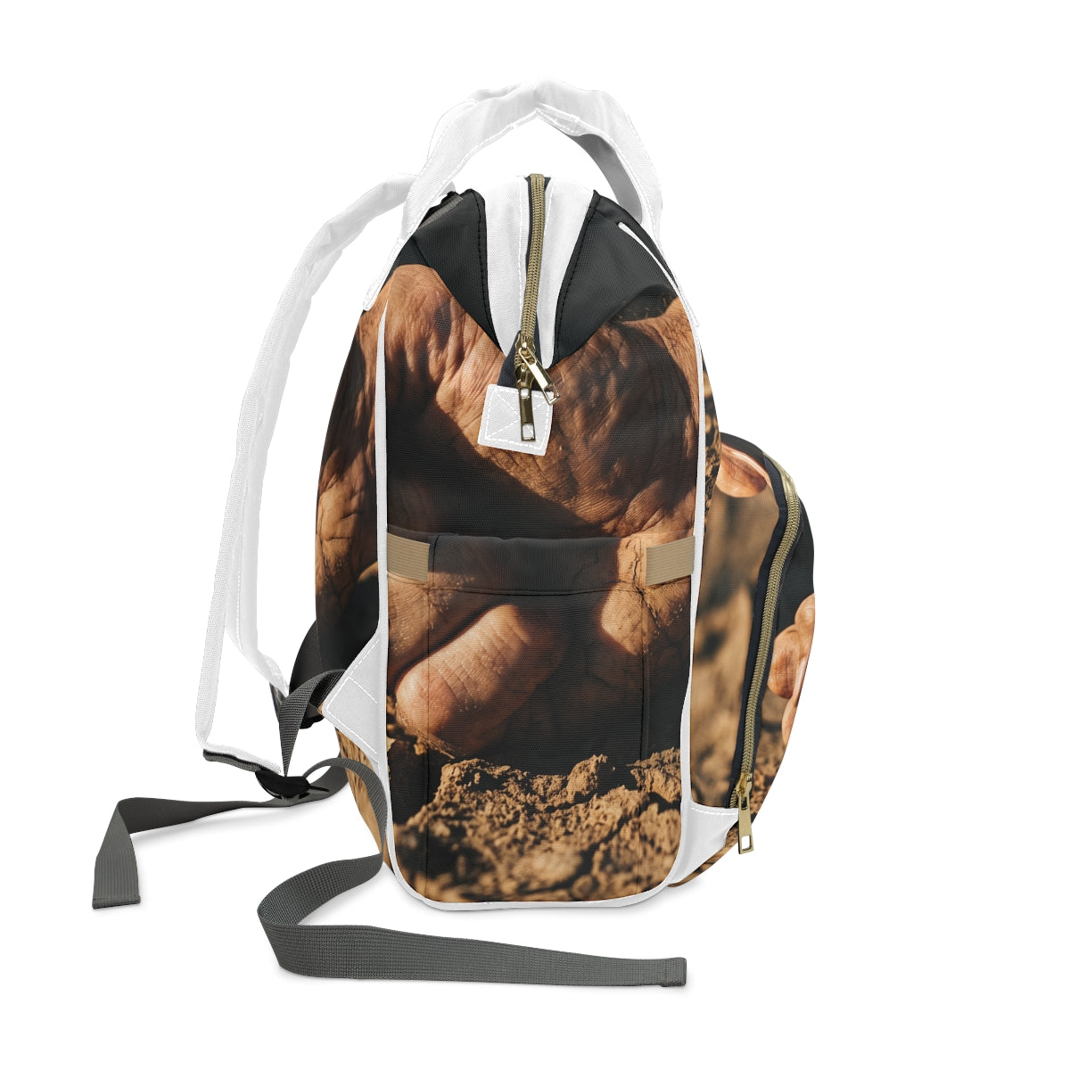 Fist in Cracked Earth Diaper Backpack