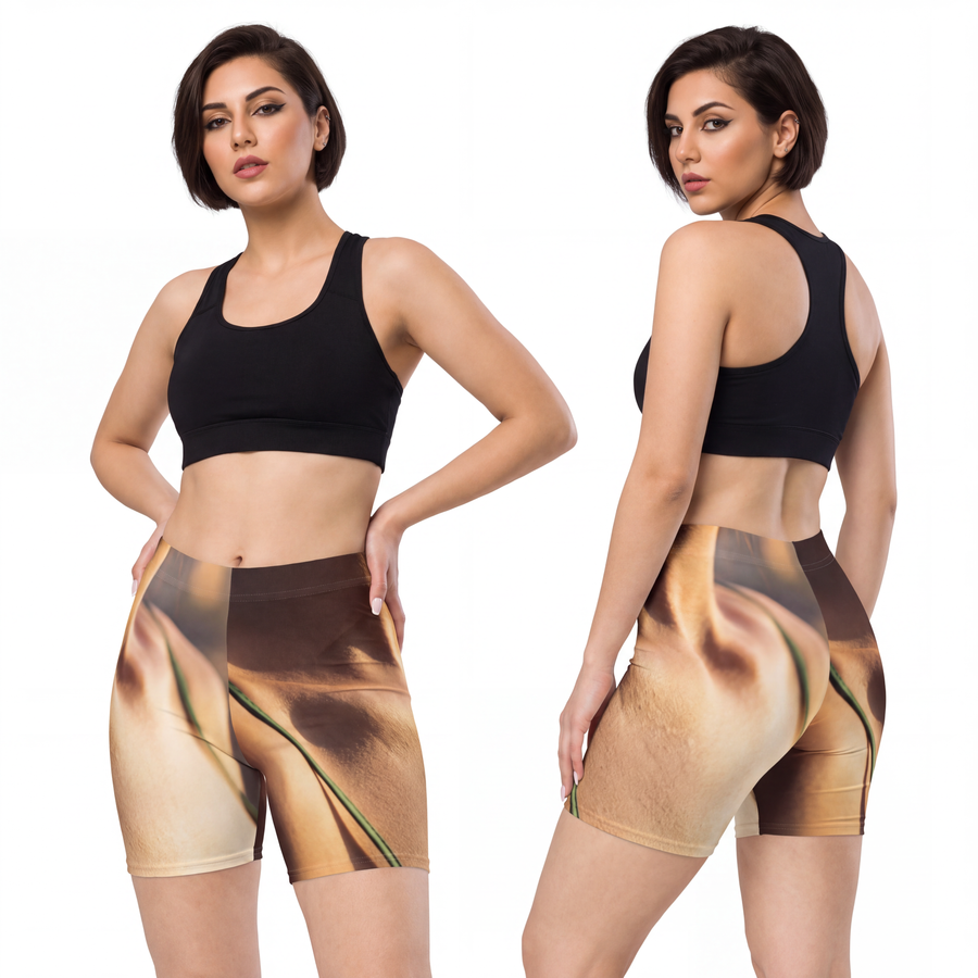 Women's Biker Shorts - Golden Hour - High Waisted Emerald
