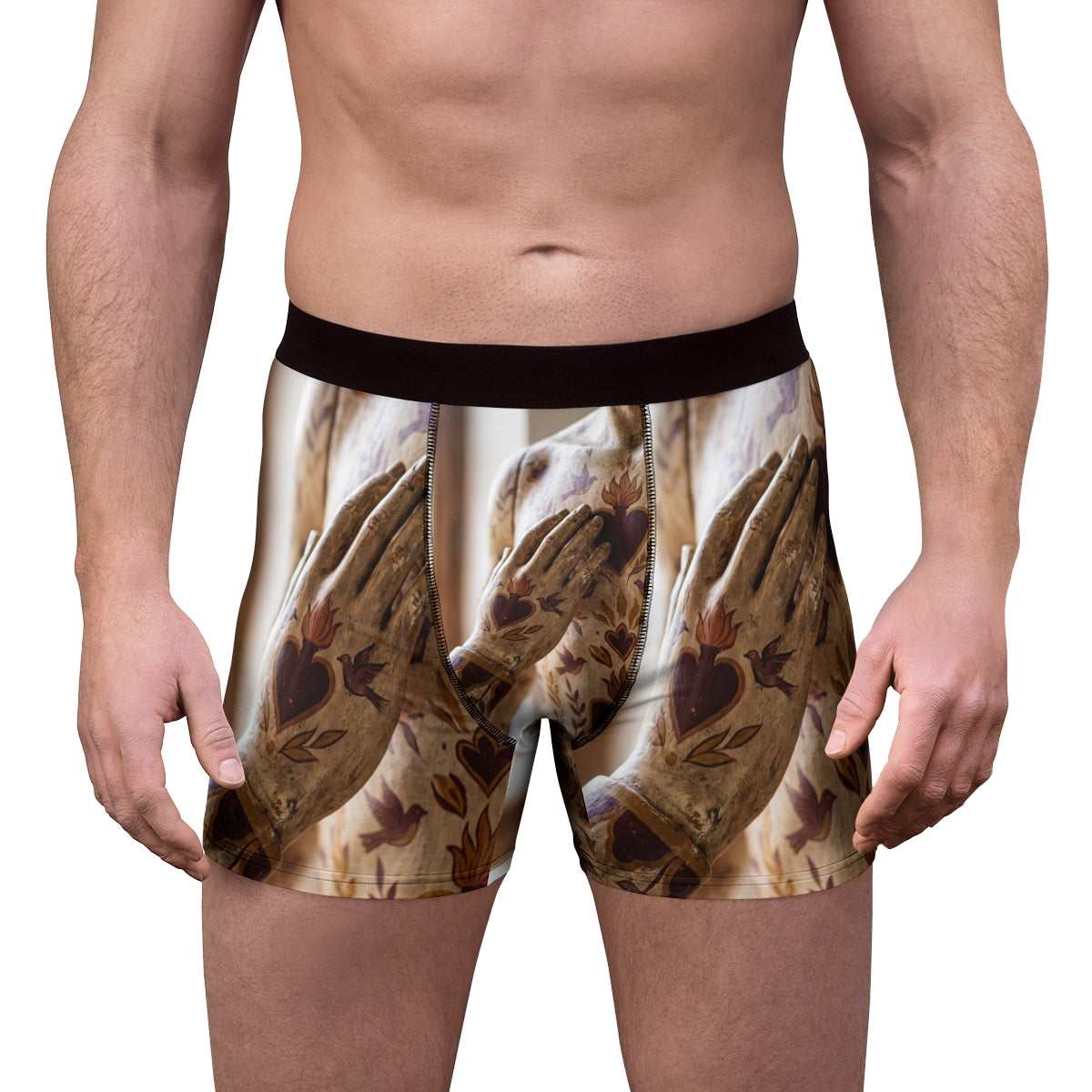 Men's Boxer Briefs - Sacred Heart Antique Folk Art Statue......