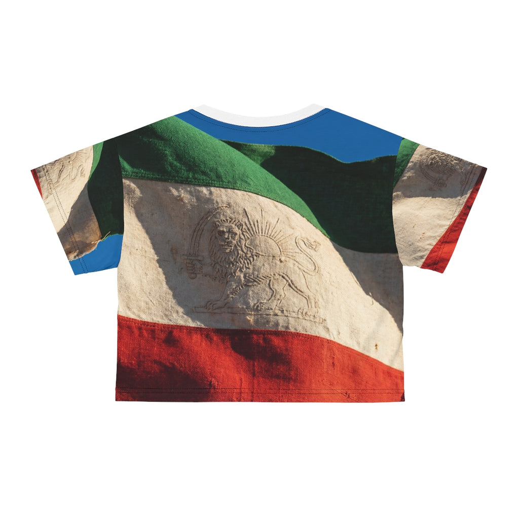 Crop Tee - Vintage Persian Lion and Sun Flag Art | Echovira...