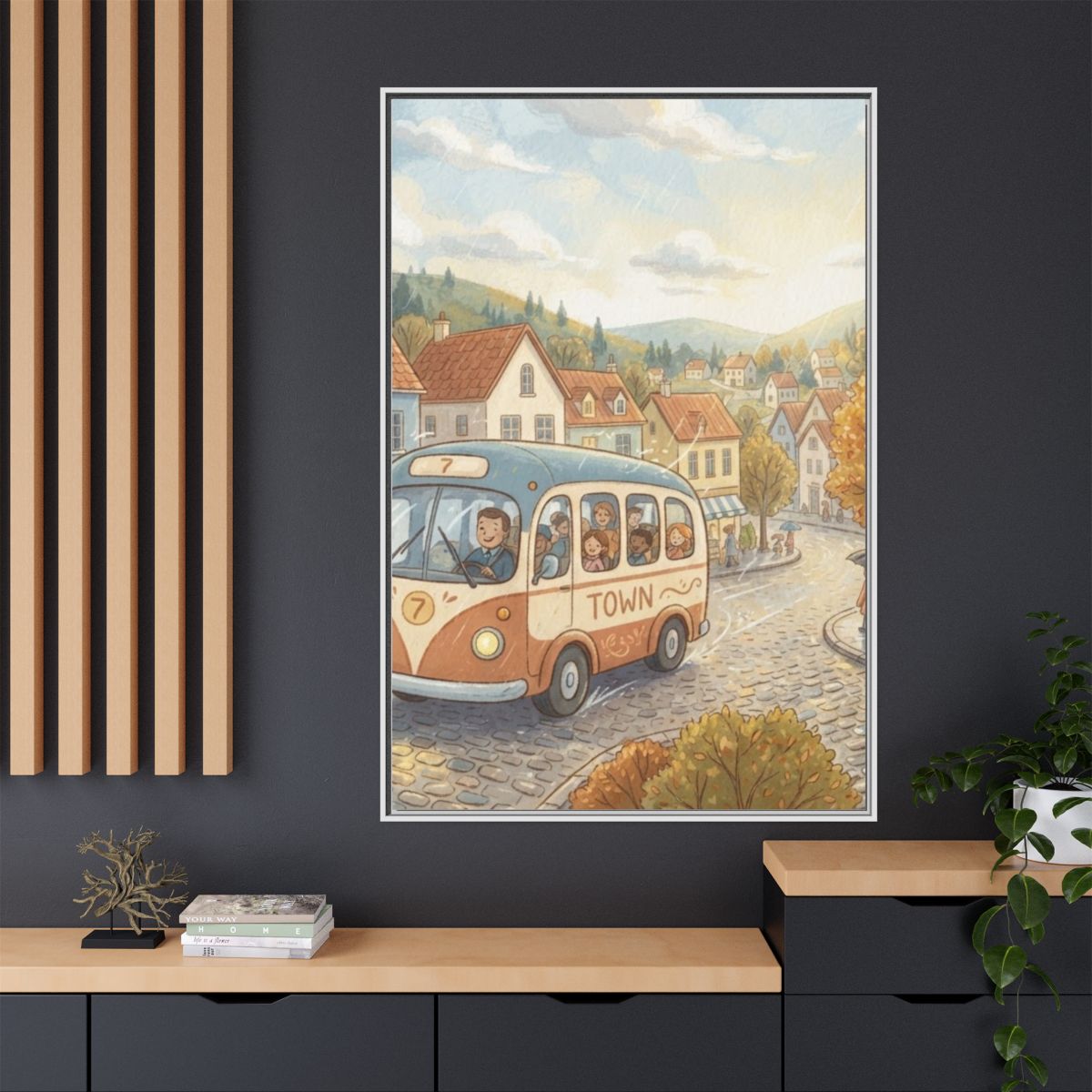 Matte Canvas Framed - Cozy Town Bus — White / 1.25" (8×10......
