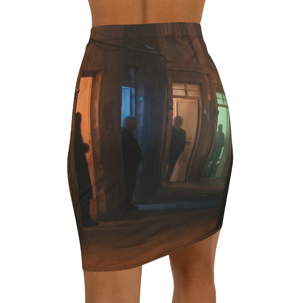 Women's Mid-Waist Pencil Skirt - Shadowed Alleyway Mystery...
