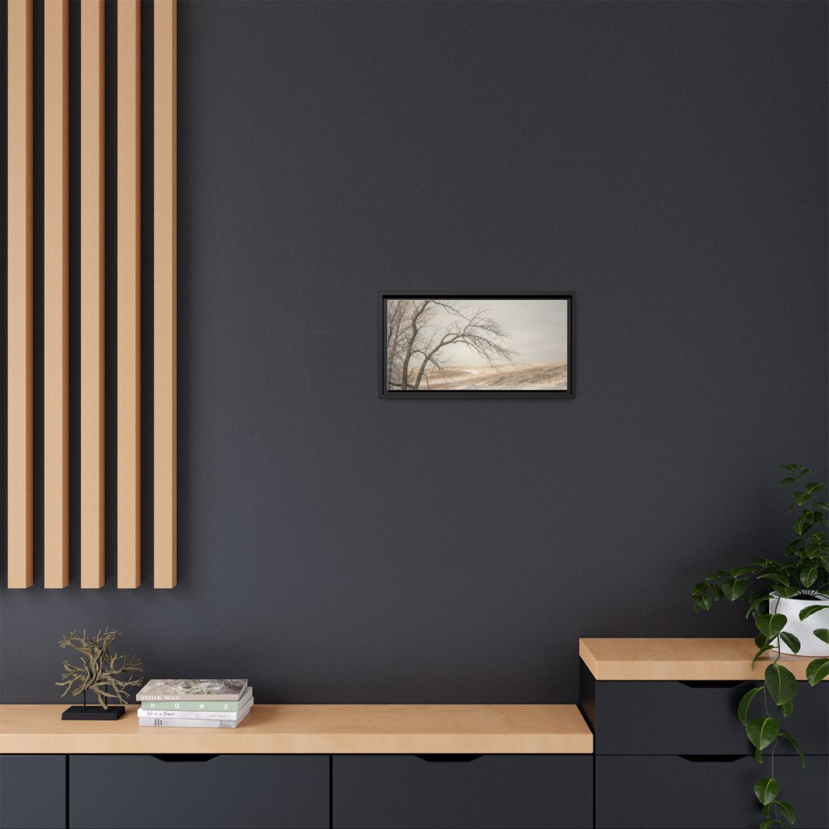 Framed Canvas Art - Minimalist Winter — Black / 1.25"