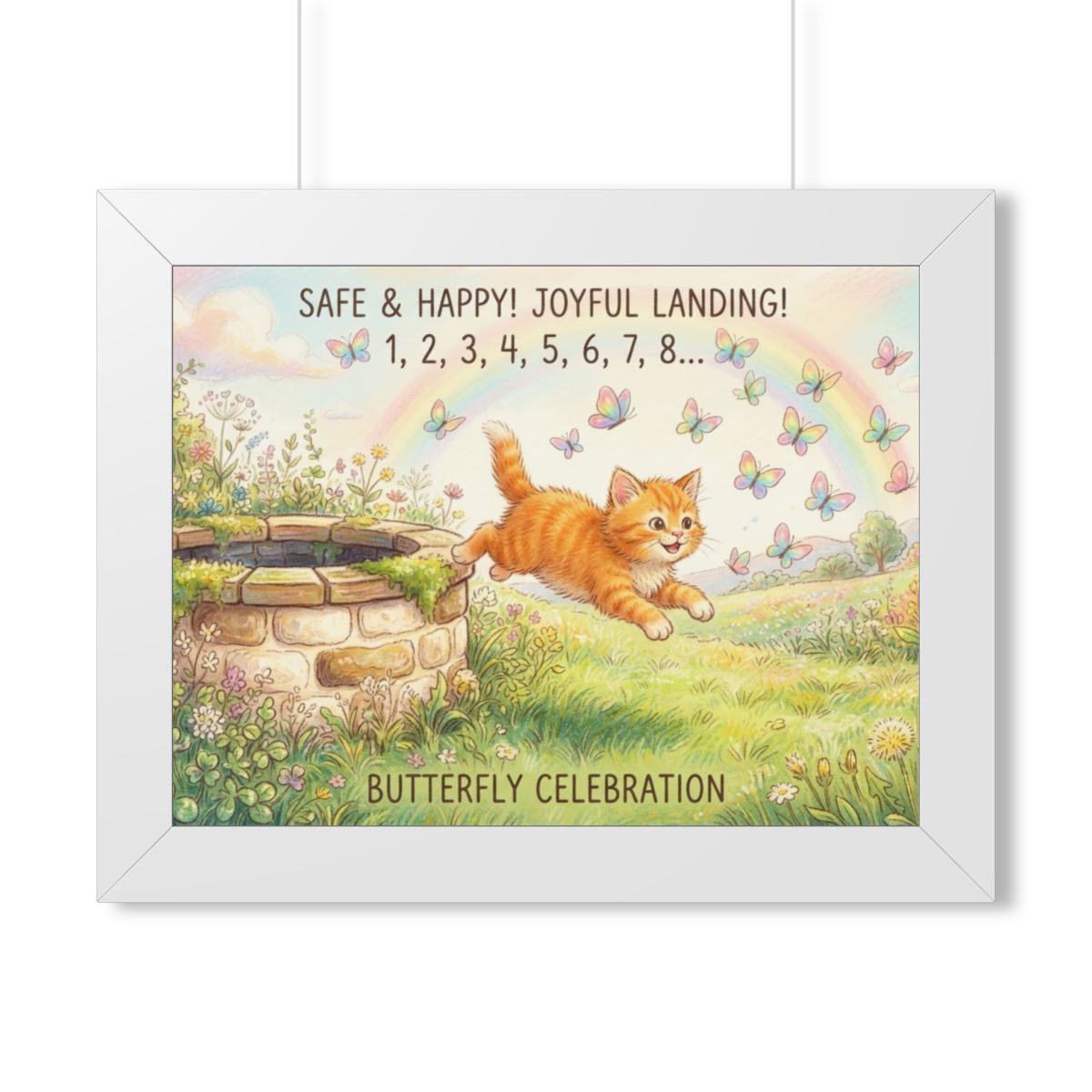 Framed Horizontal Poster - Joyful Kitten Meadow — White... |...