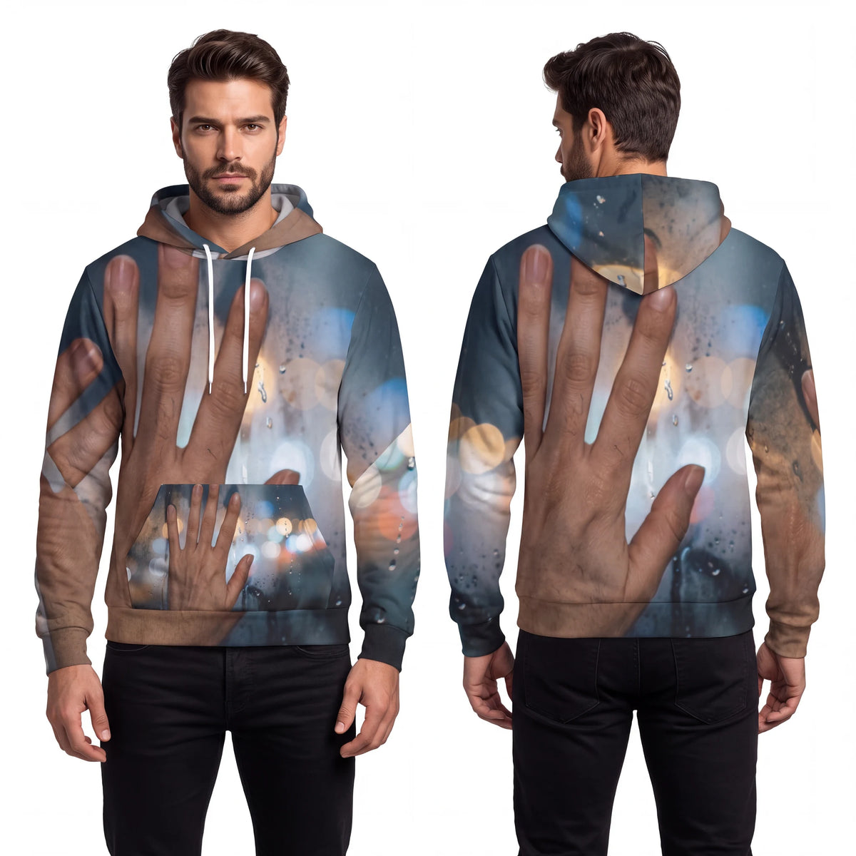 Men's Fashion Hoodie Rainy City Art