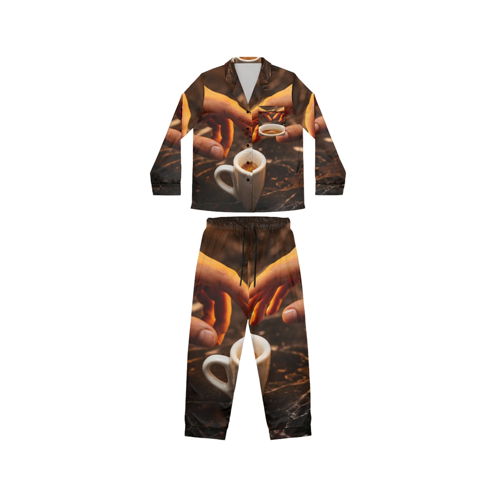 Women's Satin Pajamas with Espresso Café Art