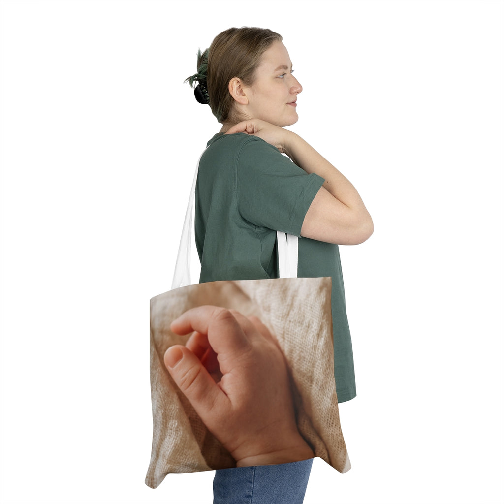 Shoulder Tote Bag - Tender Newborn Hand in Soft Muslin... |...