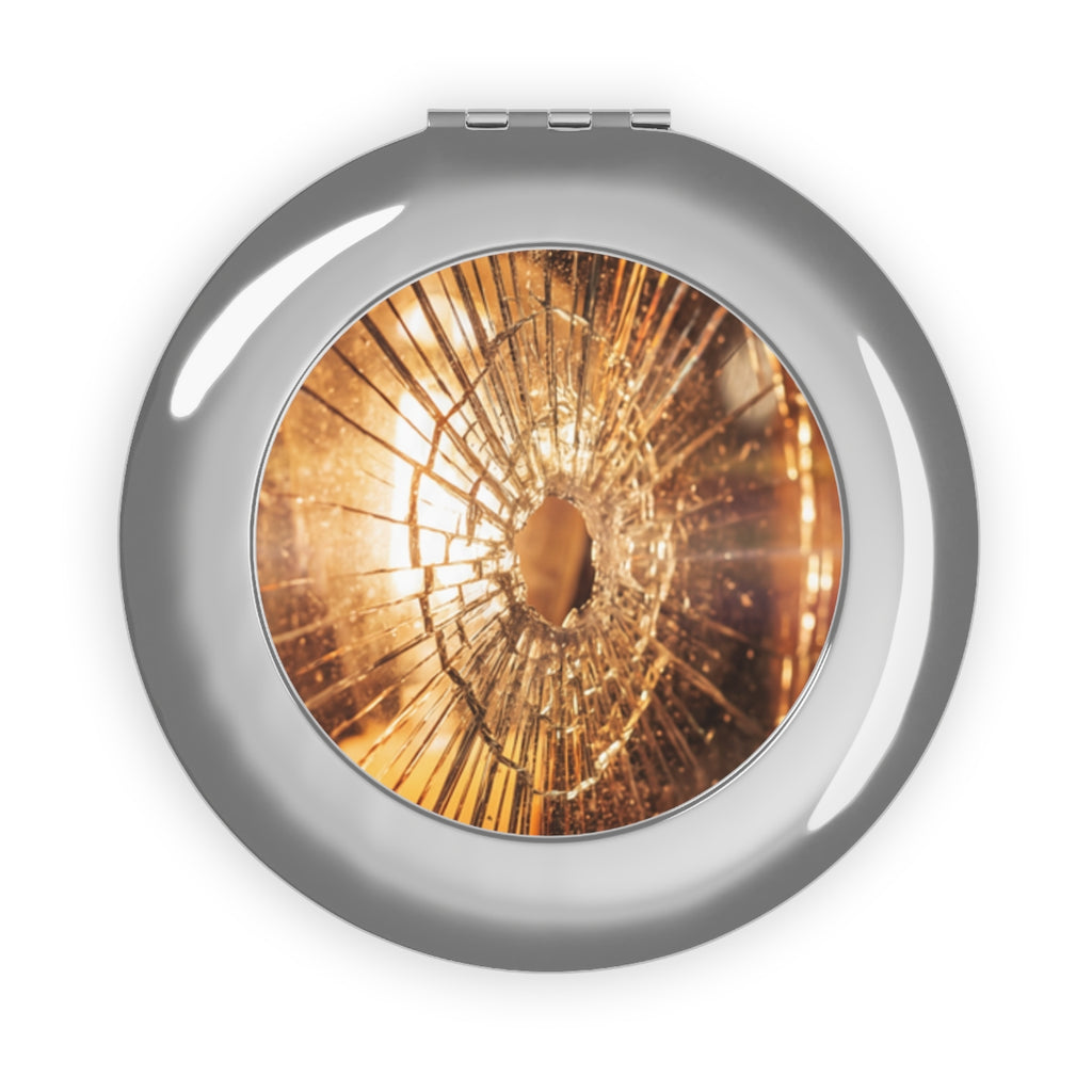 Compact Travel Mirror - Shattered Amber Glass Art | Echovira...