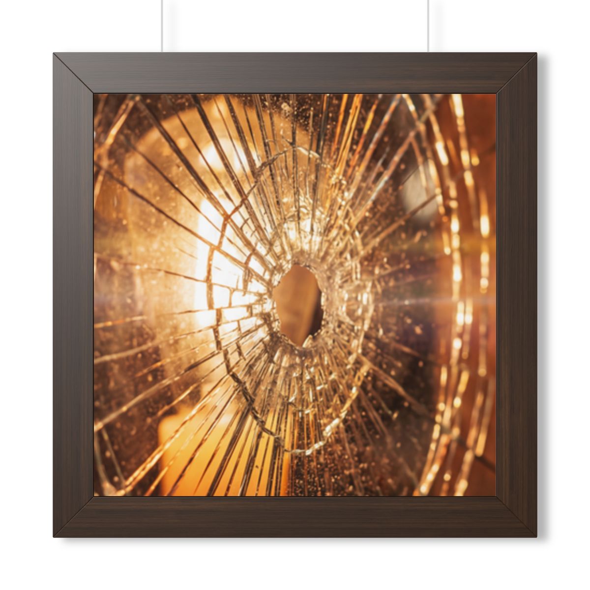 Framed Vertical Poster - Shattered Amber Glass Art — Walnut...
