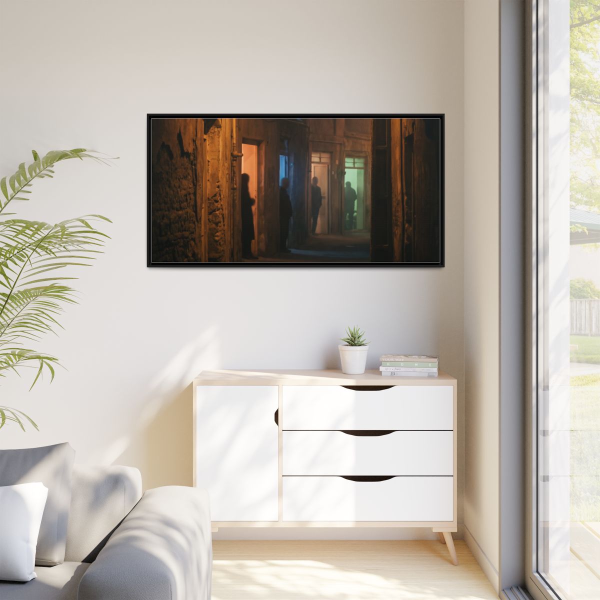 Matte Canvas, Framed - Shadowed Alleyway Mystery Art Print...