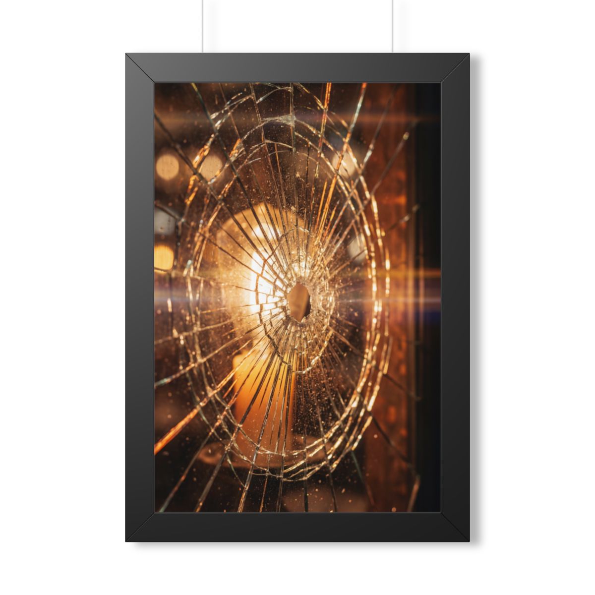 Framed Vertical Poster - Shattered Amber Glass Art — Black...