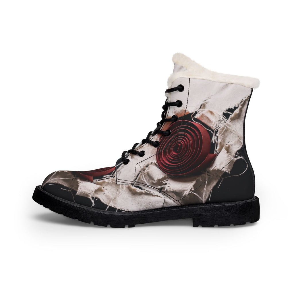 Women's Leather Boots with Crimson Spiral Art