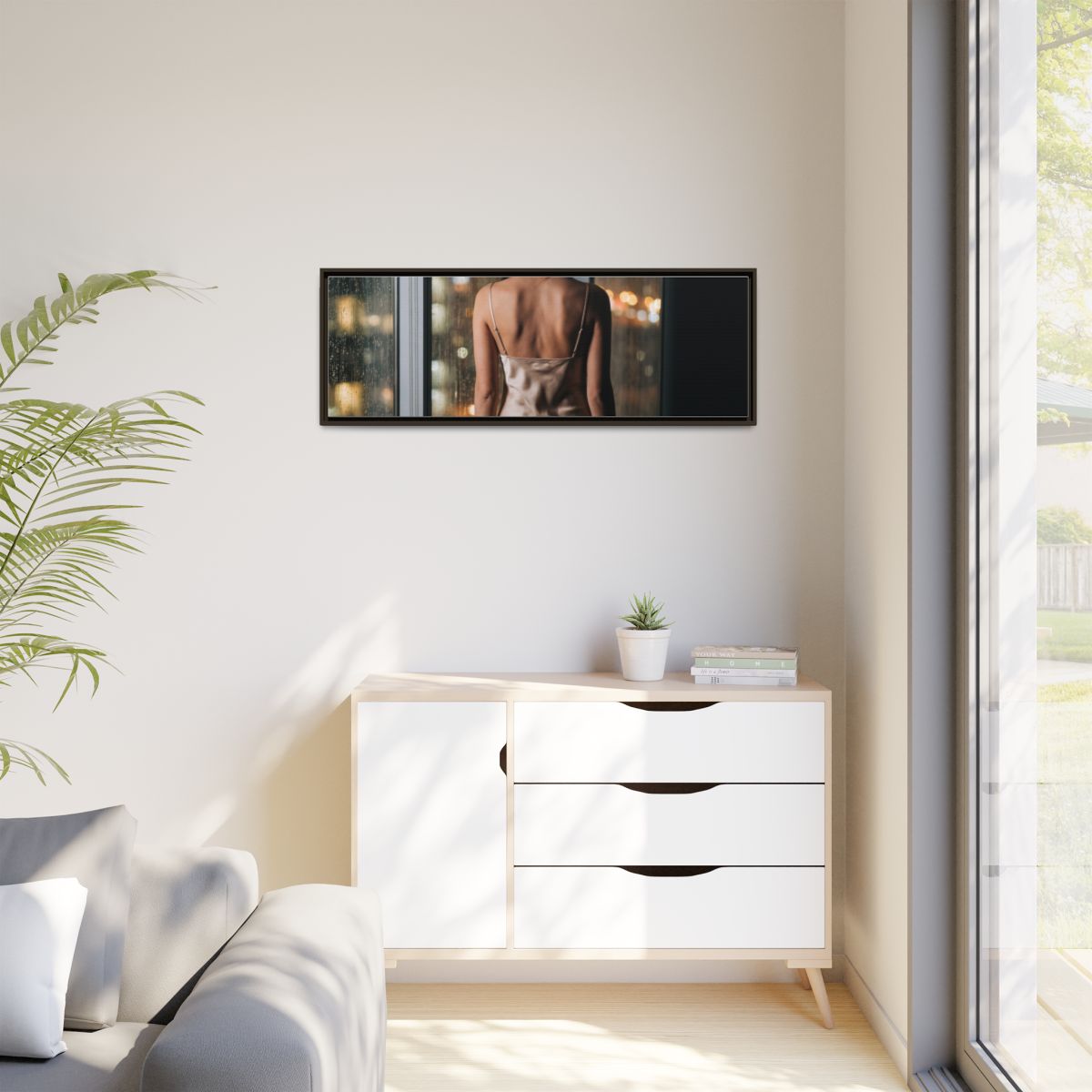 Matte Canvas, Framed - Rainy City lights Glow — Espresso /...