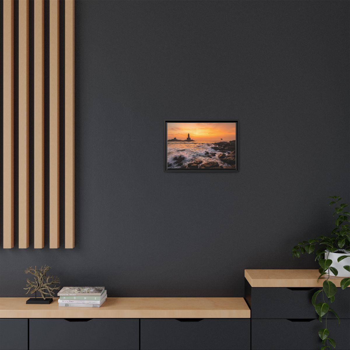 Framed Canvas - Golden Coast Dawn — Black / 1.25"