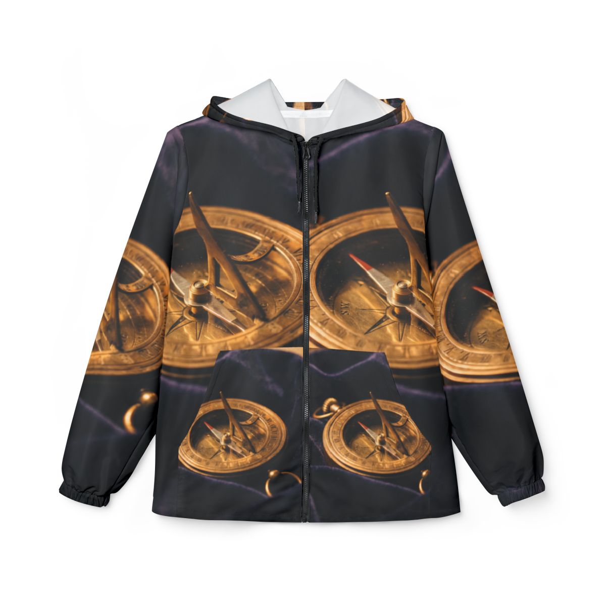 Men's Windbreaker Jacket with Antique Sundial Art