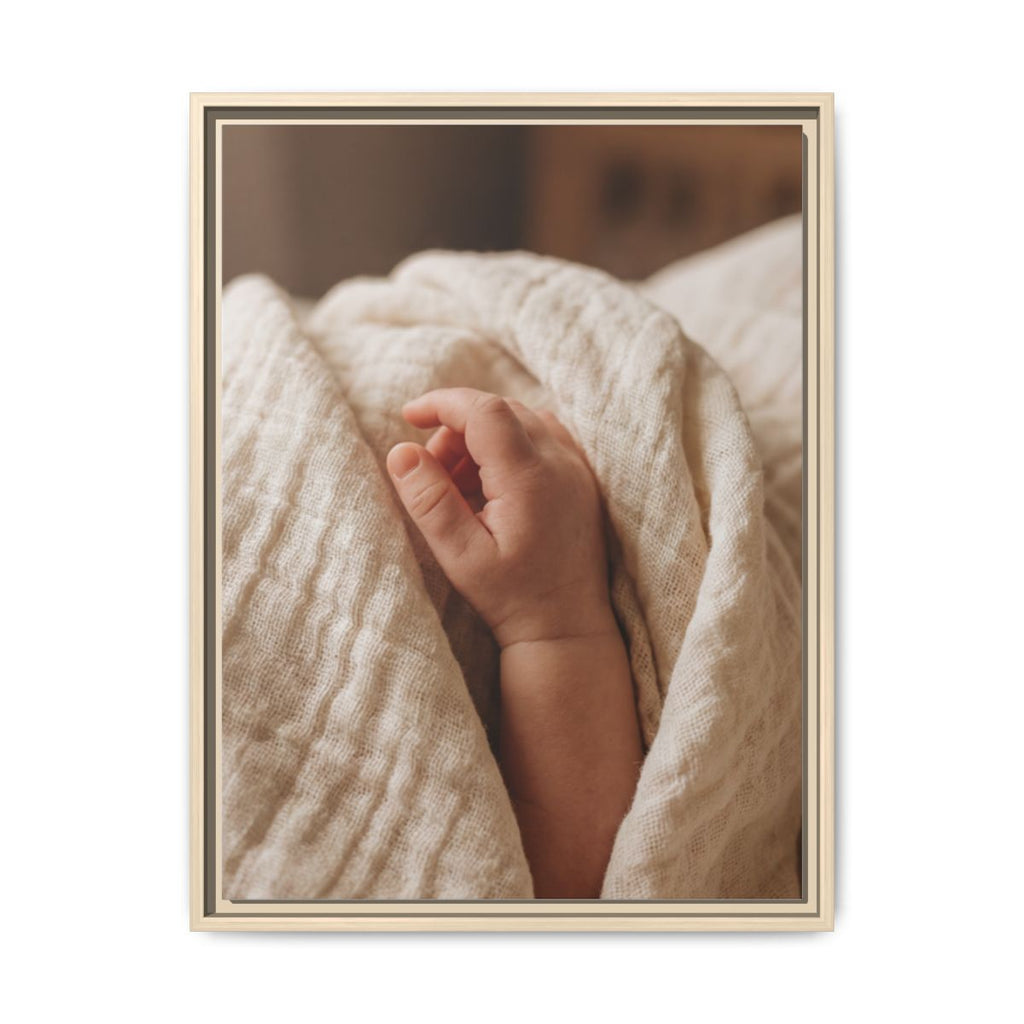 Framed Matte Canvas - Tender Newborn Hand (8×10, 9×12, 11×14, 12×16, 10×20, 12×18, 16×20, 16×24, 12×36, 18×24, 20×24, 16×32, 20×30, 24×30, 16×48, 24×32, 24×36, 24×48, 20×60, 30×40, 32×48, 30×60 & 40×60)