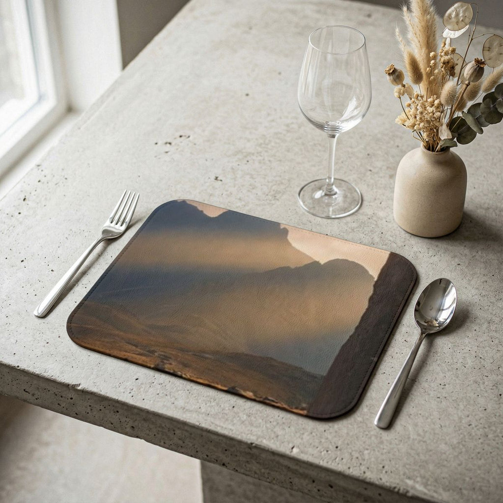 Leather Placemat - Mystic Monolith Ancient Persian Mountain...