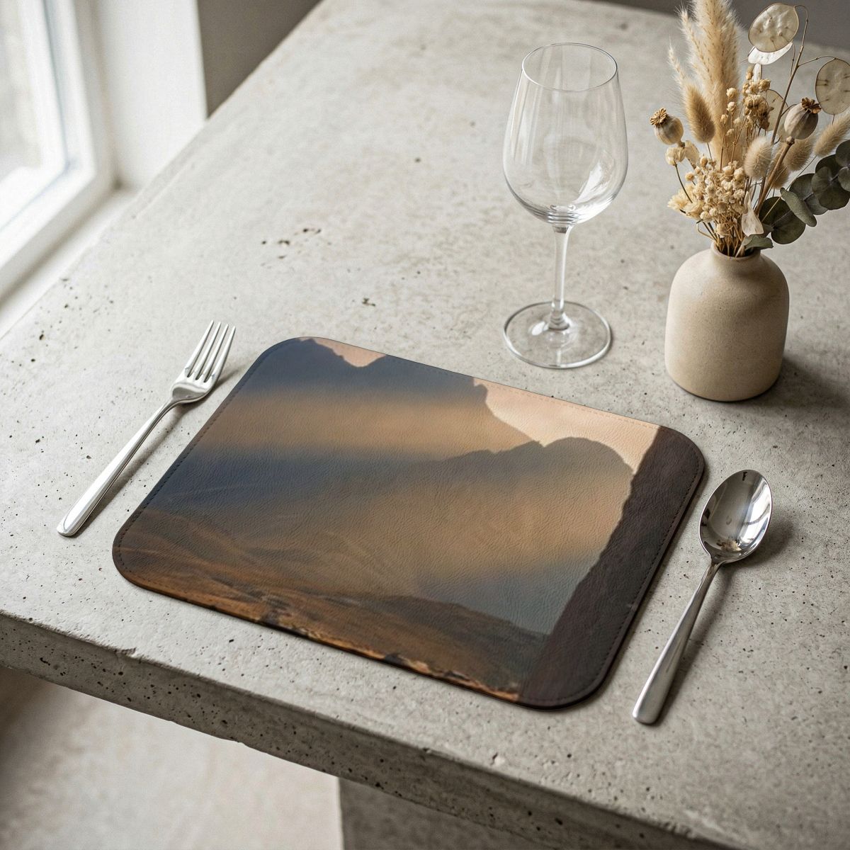 Leather Placemat - Mystic Monolith Ancient Persian Mountain...