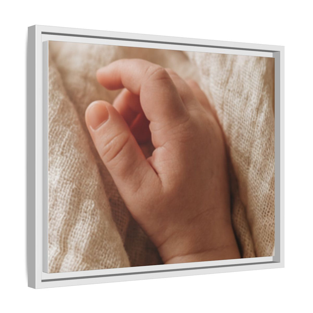 Framed Matte Canvas - Tender Newborn Hand (10×8, 12×9, 14×11, 16×12, 20×10, 18×12, 20×16, 24×16, 24×18, 36×12, 24×20, 32×16, 30×20, 30×24, 32×24, 48×16, 36×24, 48×24, 40×30, 60×20, 48×32, 60×30 & 60×40)