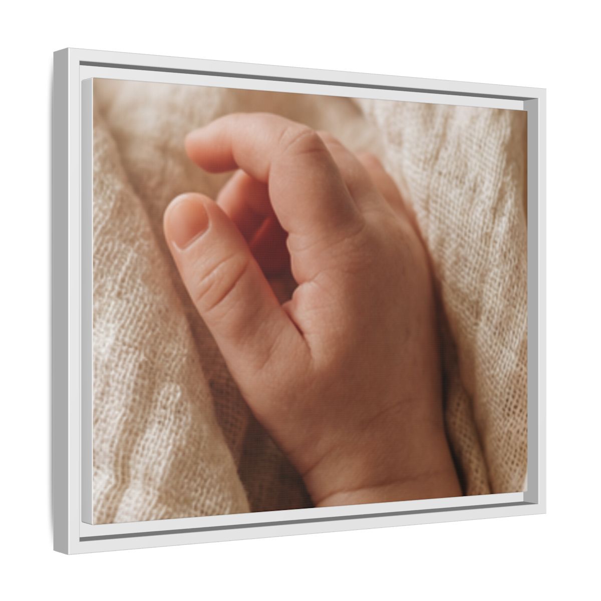 Framed Matte Canvas - Tender Newborn Hand (10×8, 12×9, 14×11, 16×12, 20×10, 18×12, 20×16, 24×16, 24×18, 36×12, 24×20, 32×16, 30×20, 30×24, 32×24, 48×16, 36×24, 48×24, 40×30, 60×20, 48×32, 60×30 & 60×40)