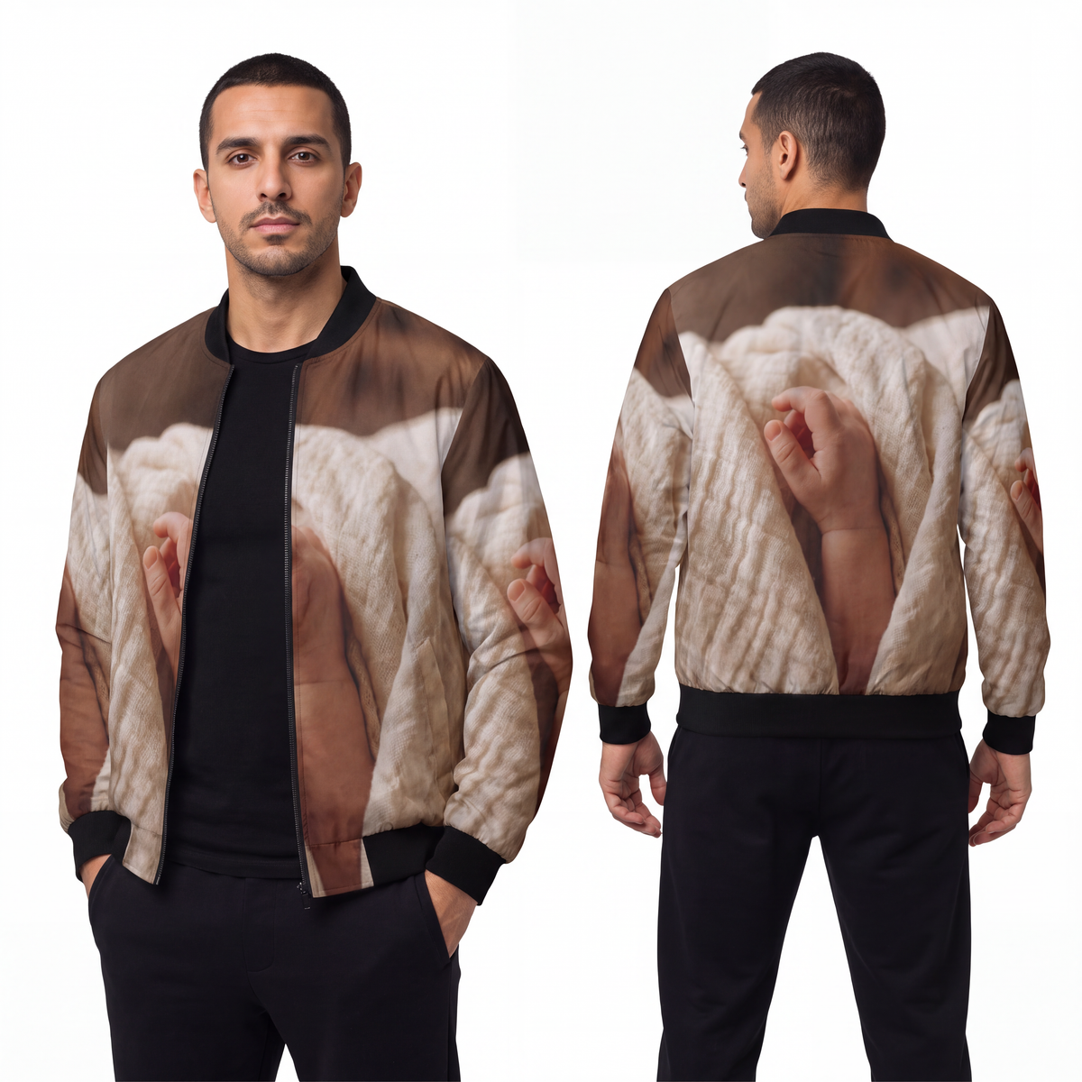 Men's Bomber Jacket - Tender Newborn Hand in Soft Muslin......