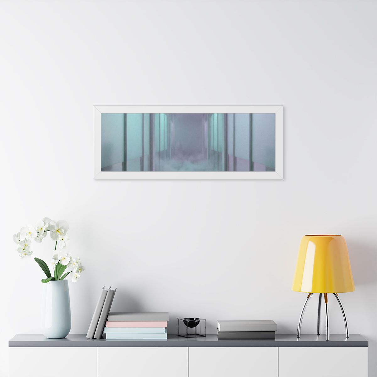 Framed Horizontal Poster - Liminal Corridor Fog Art Print —...