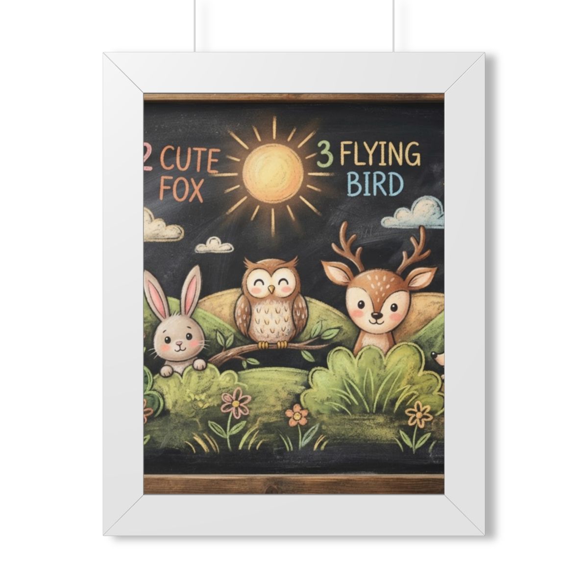 Framed Vertical Poster - Woodland Friends Meadow — White......