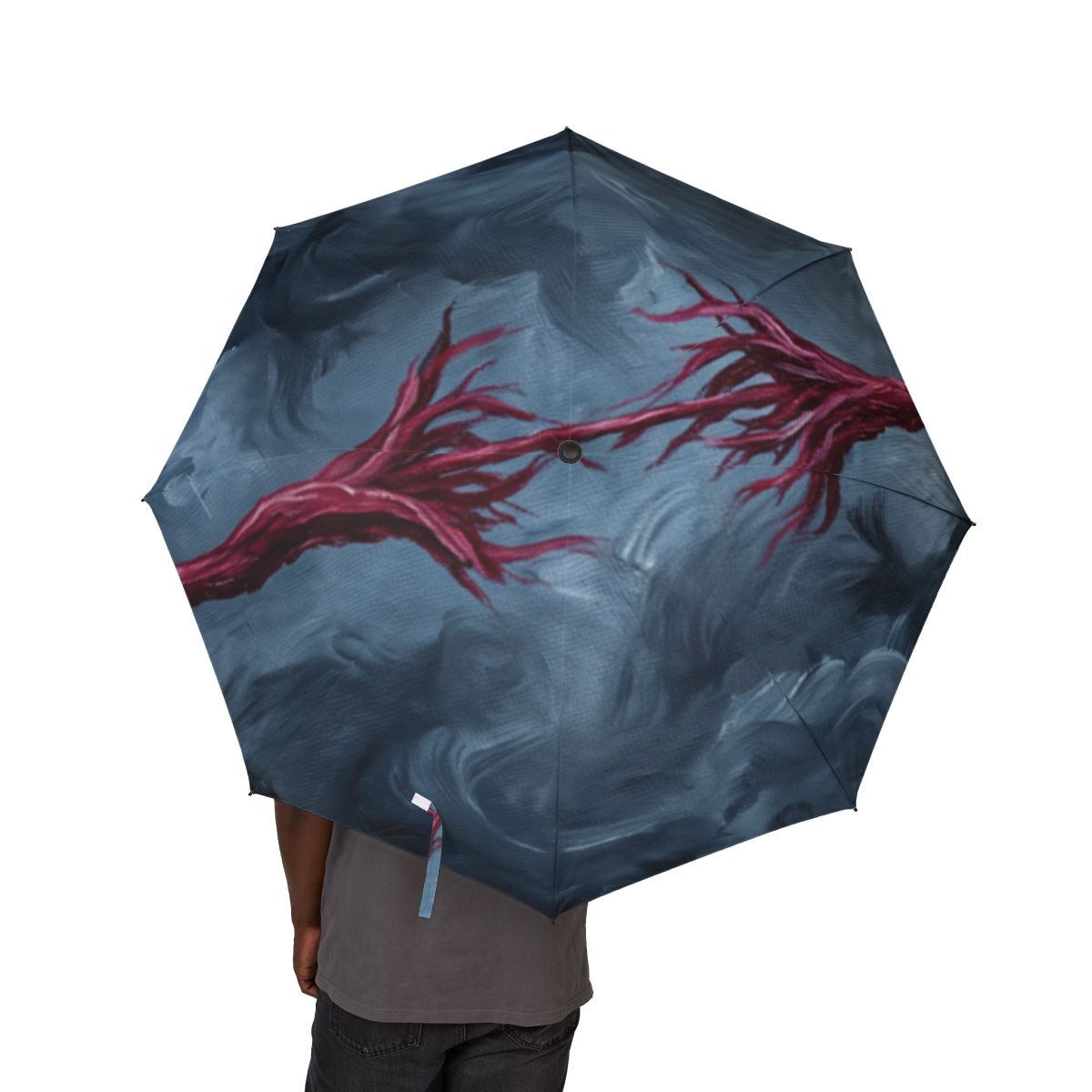 Foldable Umbrella with Crimson Abstract Art