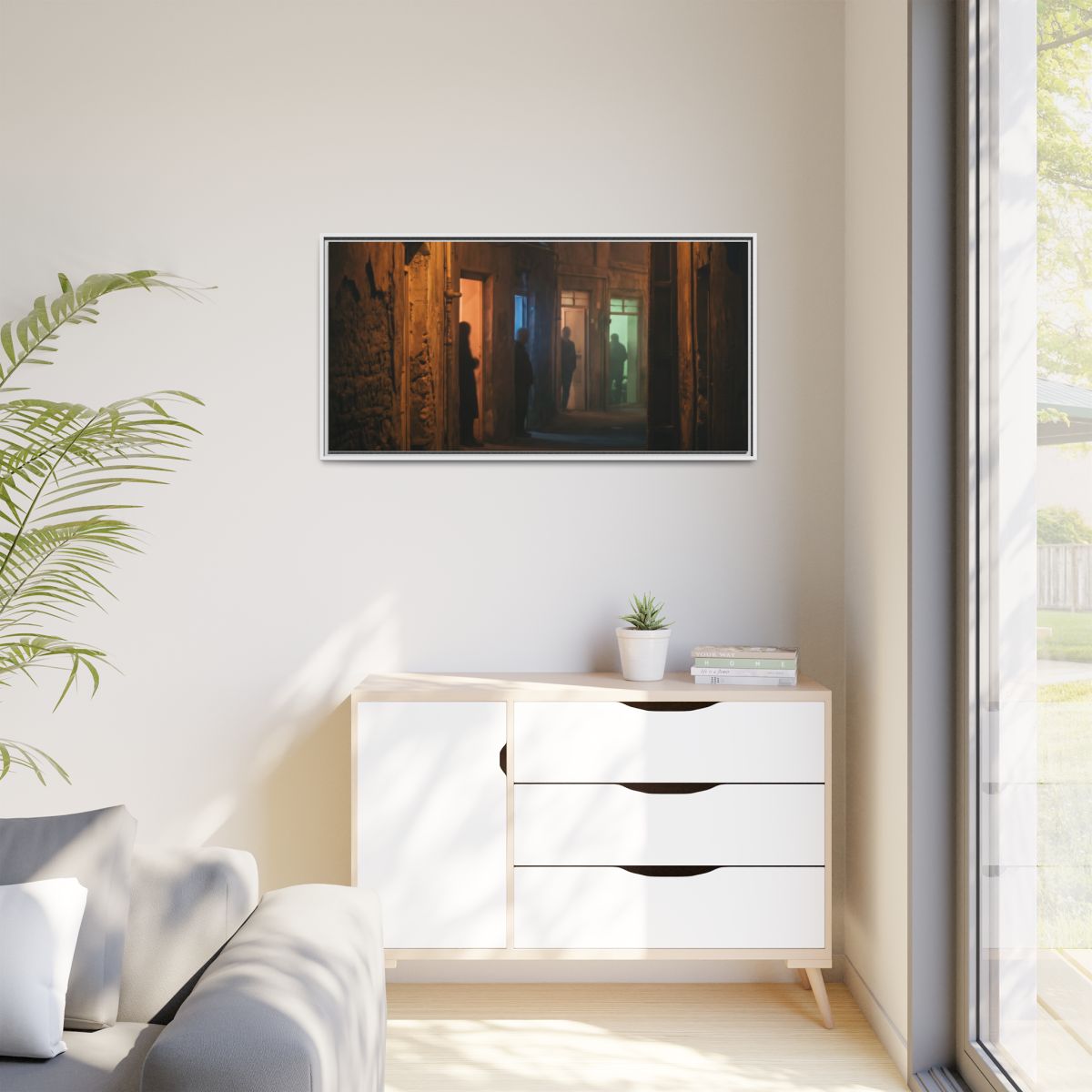 Matte Canvas, Framed - Shadowed Alleyway Mystery Art Print...