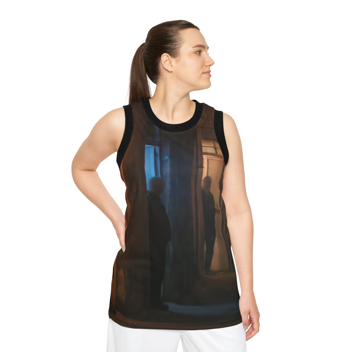 Unisex Basketball Jersey - Shadowed Alleyway Mystery Art......