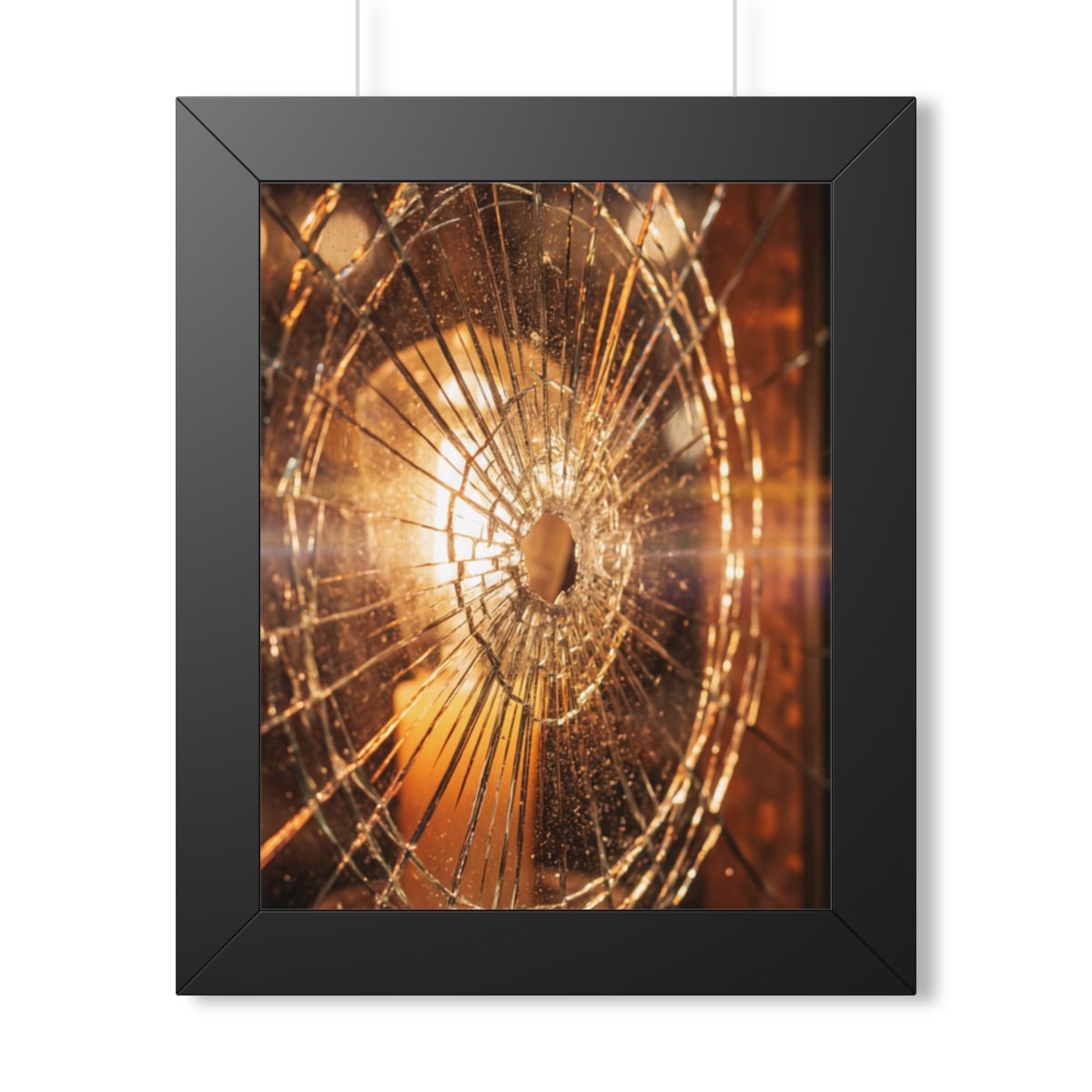 Framed Vertical Poster - Shattered Amber Glass Art — Black...