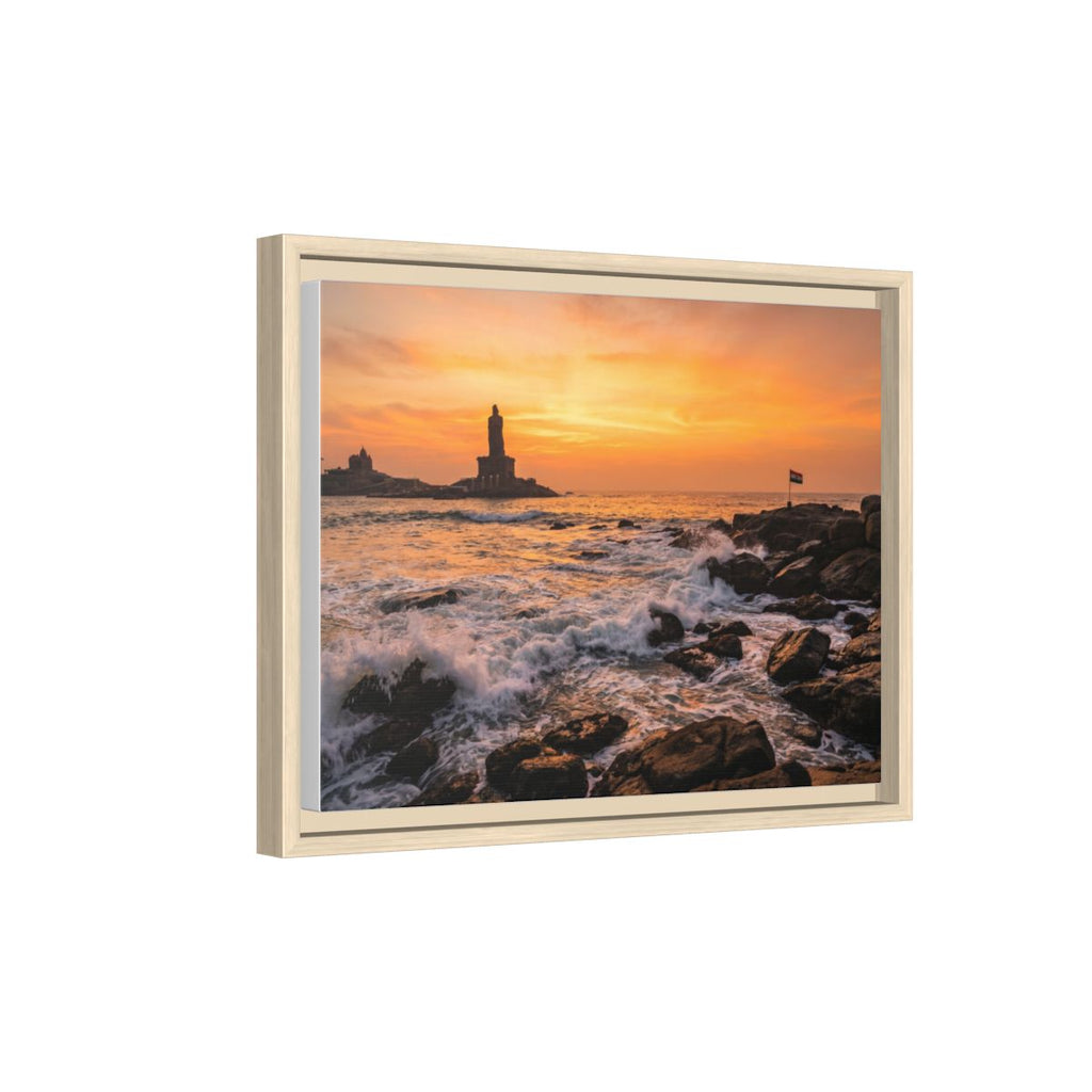Framed Canvas - Golden Coast Dawn — Natural / 1.25"