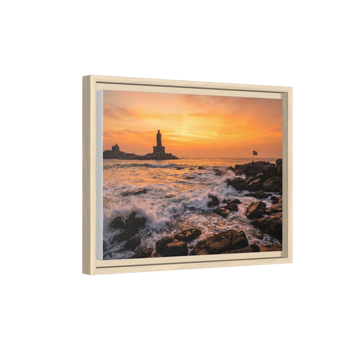 Framed Canvas - Golden Coast Dawn — Natural / 1.25"