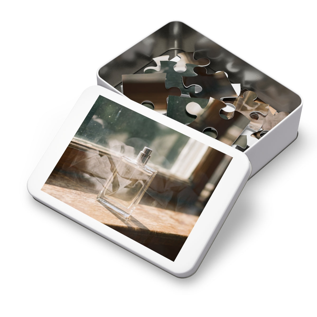 Jigsaw Puzzle with Tin - Golden Hour Perfume Still Life Wall...
