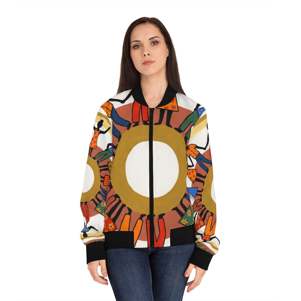 Women's Bomber Jacket - Unity Mandala Folk Art | Echovira...