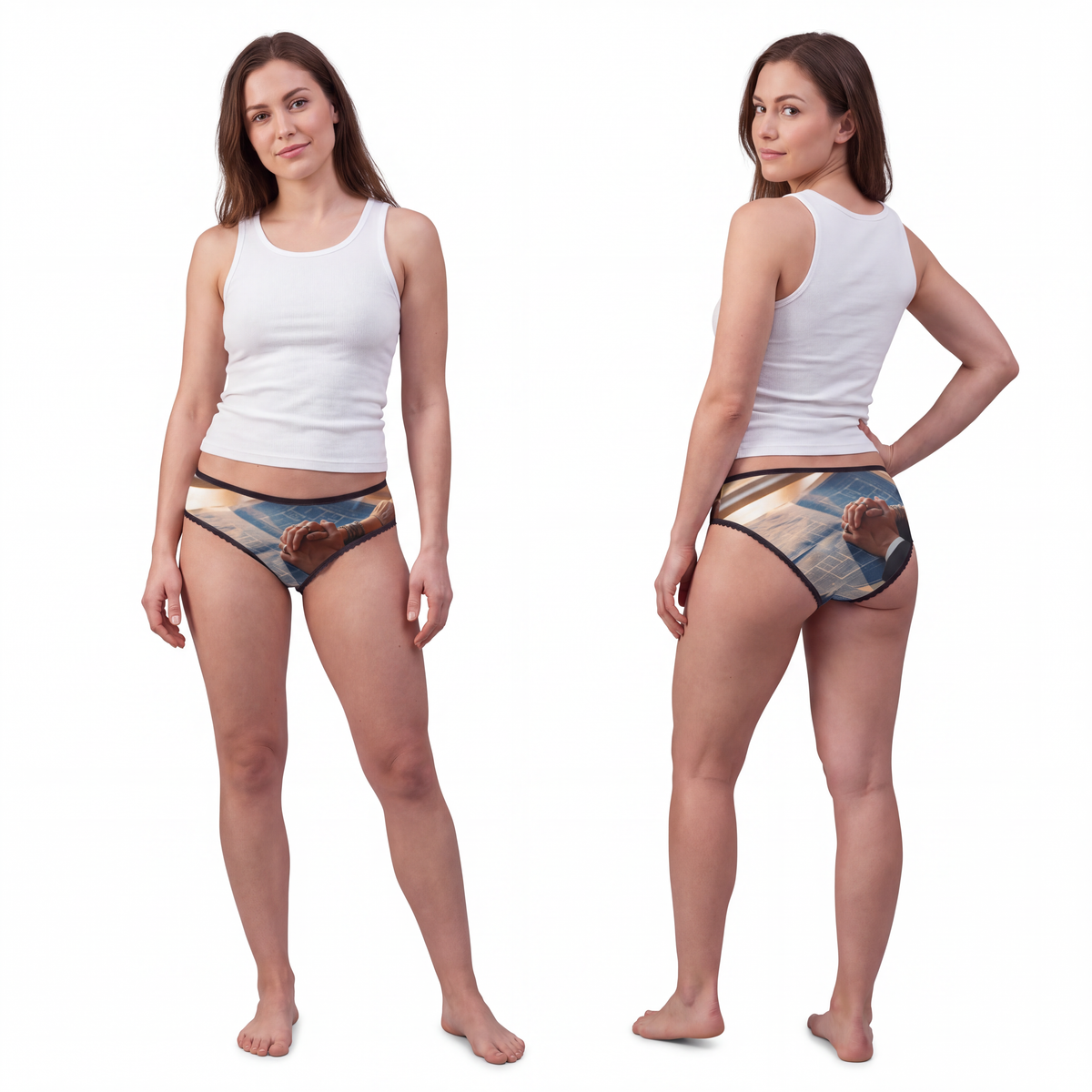 Women's Briefs - Architectural Blueprint Hands Art - Golden...