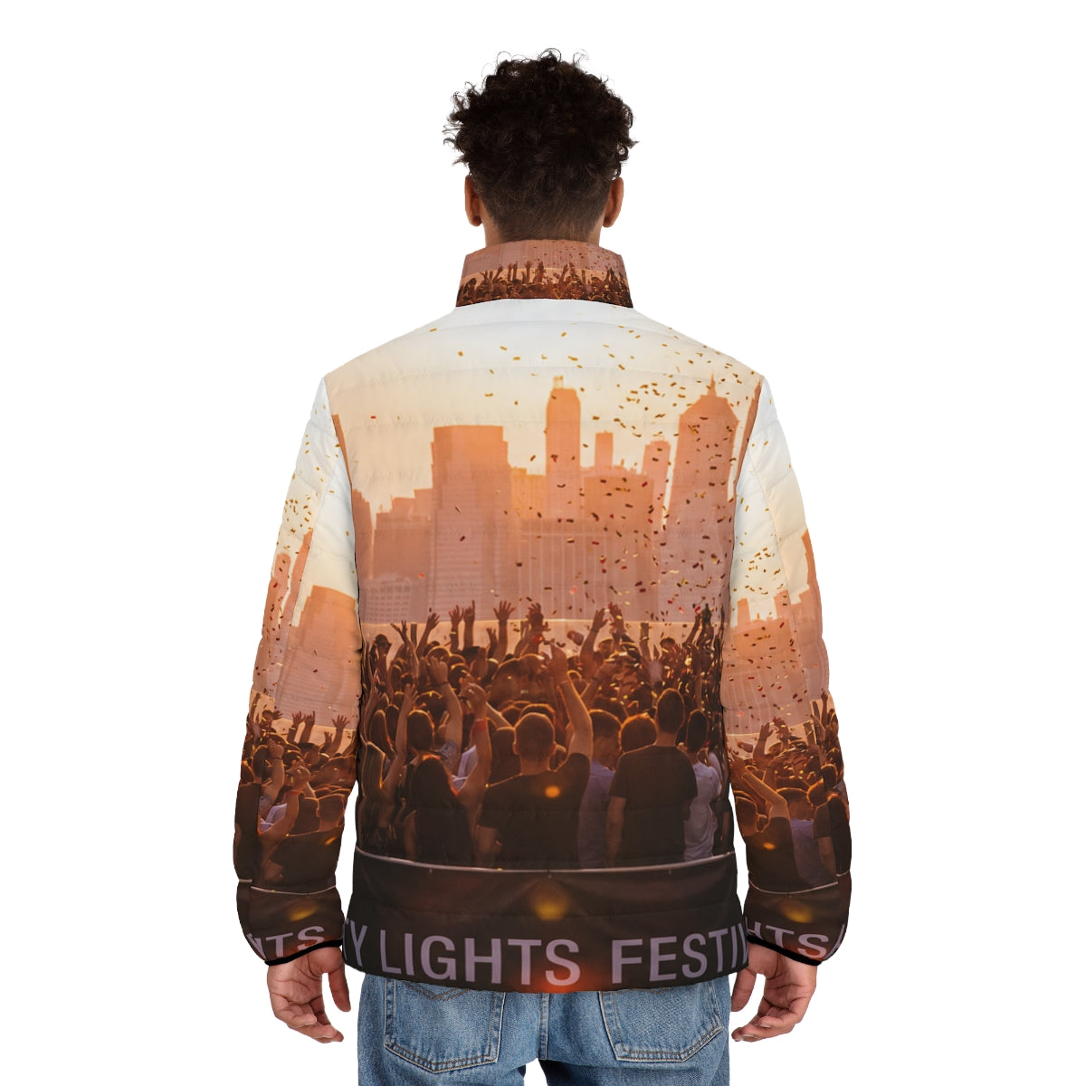 Men's Puffer Jacket - City Lights | Echovira Gallery
