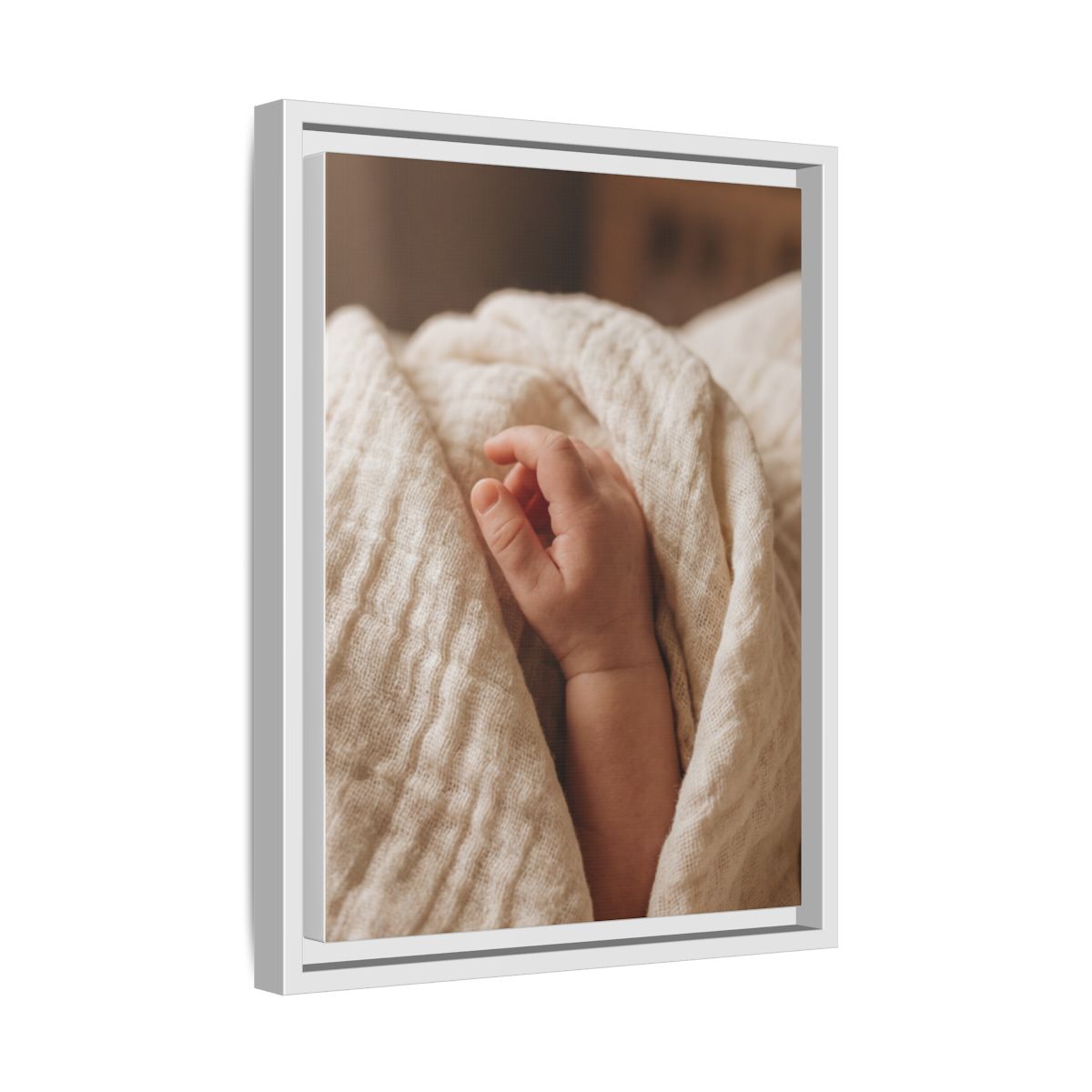 Framed Matte Canvas - Tender Newborn Hand (8×10, 9×12, 11×14, 12×16, 10×20, 12×18, 16×20, 16×24, 18×24, 12×36, 20×24, 16×32, 20×30, 24×30, 24×32, 16×48, 24×36, 24×48, 30×40, 20×60, 32×48, 30×60 & 40×60)