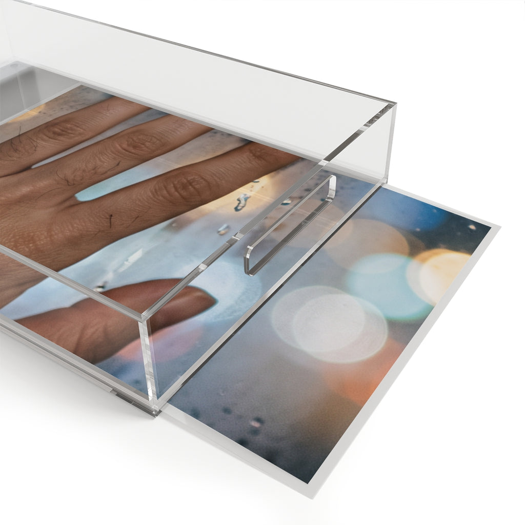 Rainy City Acrylic Serving Tray with Bokeh Art