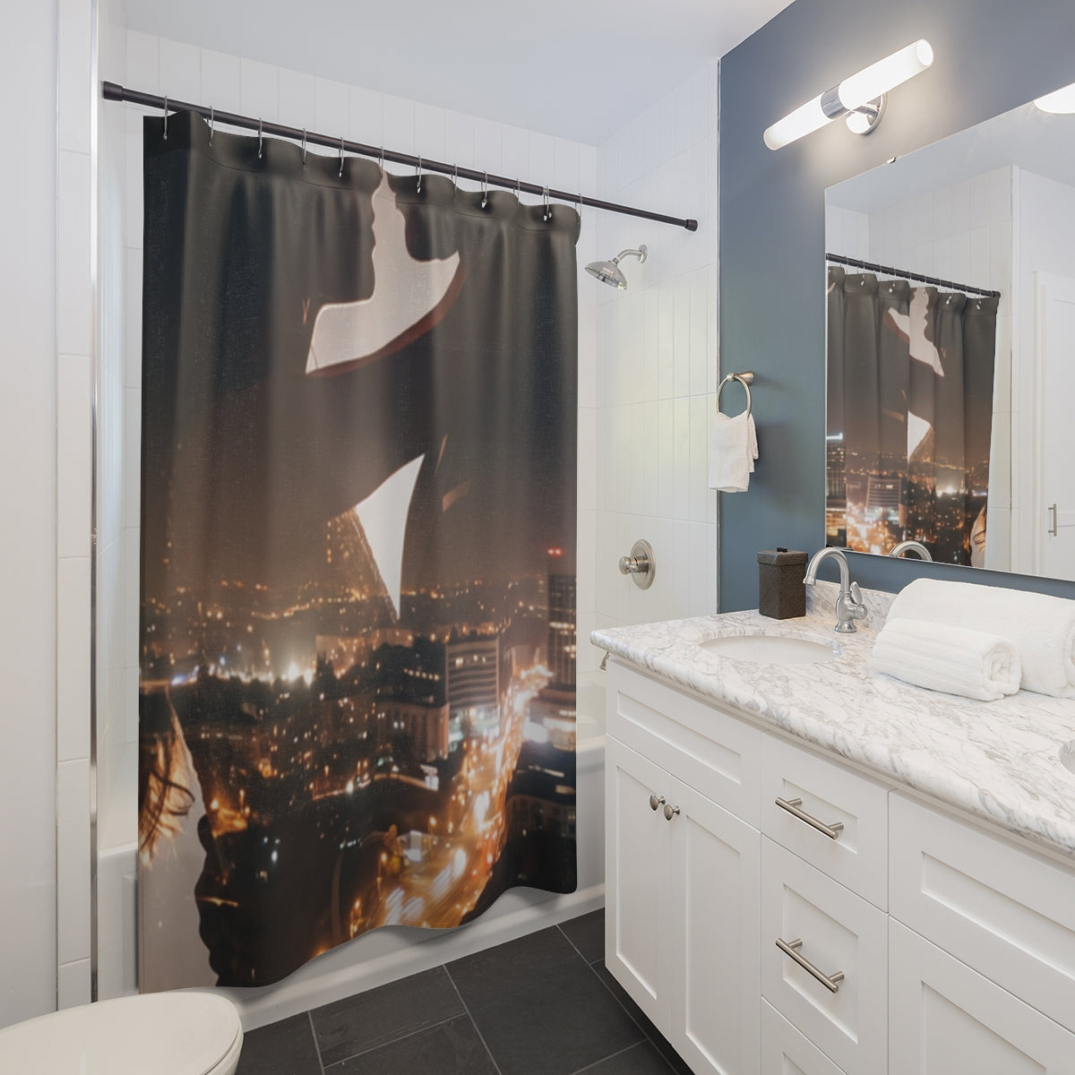 Shower Curtain - Midnight City Romance | Echovira Gallery