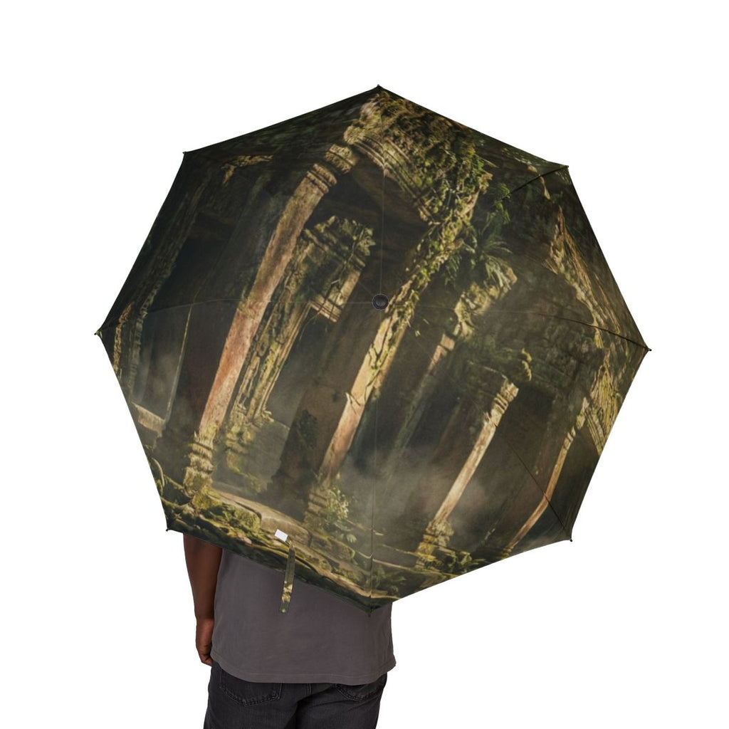 Foldable Umbrella - Overgrown Temple Rain | Echovira Gallery