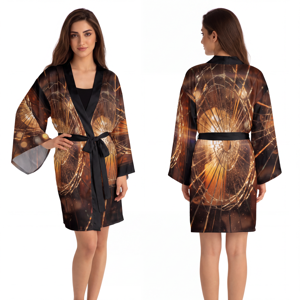 Long Sleeve Kimono Robe - Fractured Light Shattered Glass......