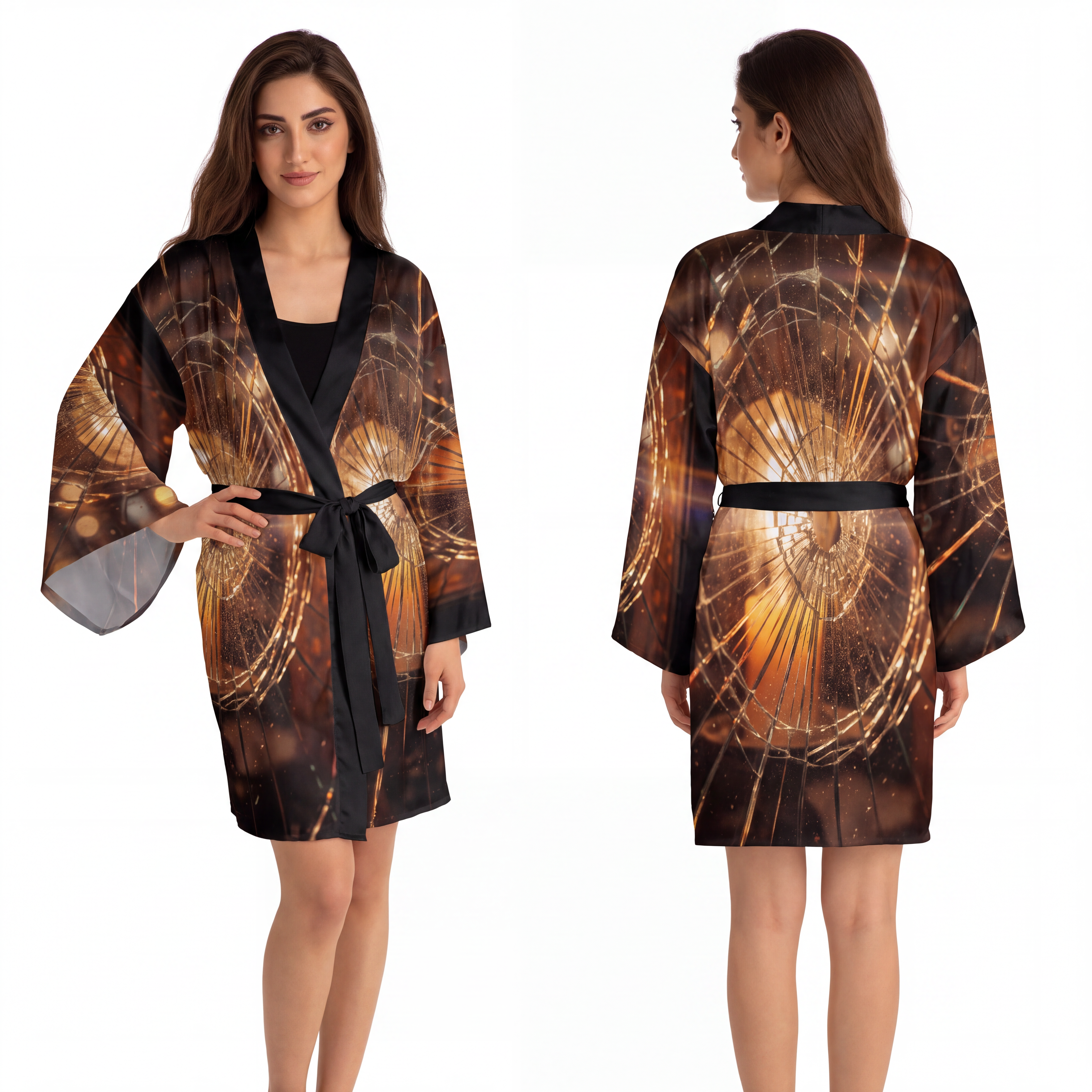 Long Sleeve Kimono Robe - Fractured Light Shattered Glass......