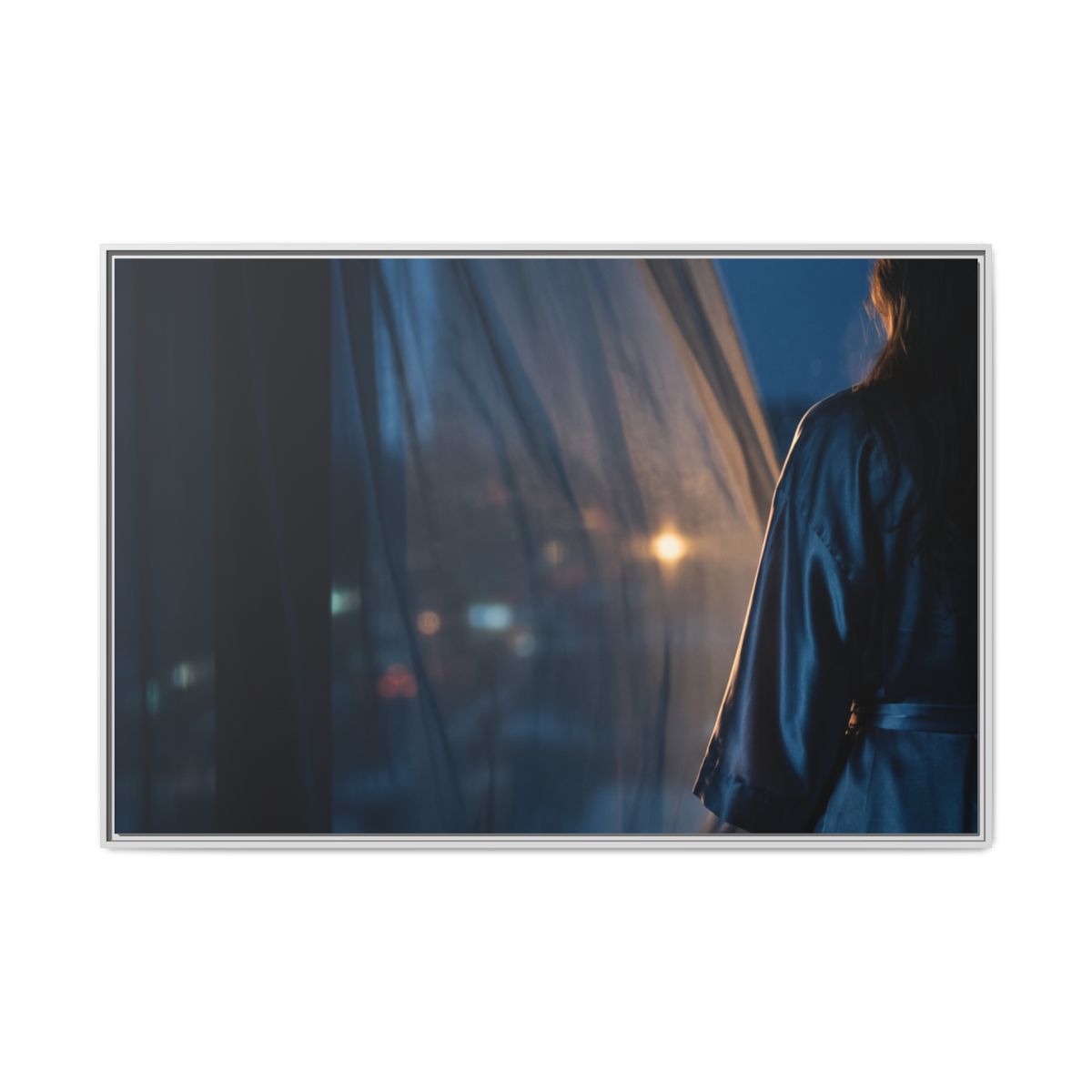 Matte Canvas, Framed - Nocturnal Solitude Silhouette — White...