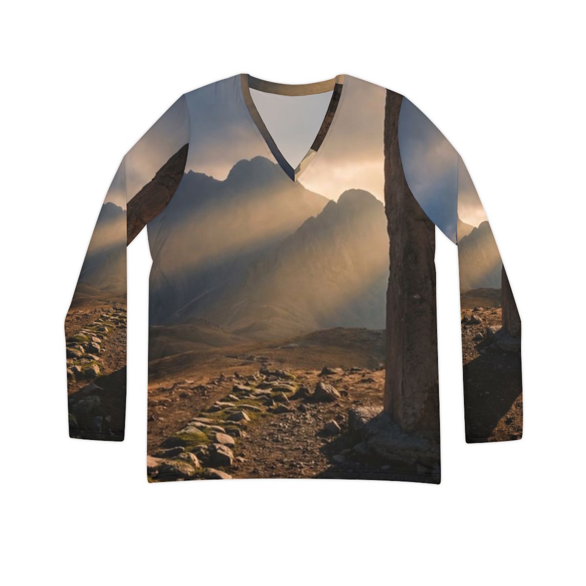 Women's Long Sleeve V-neck Shirt - Mystic Monolith Ancient...
