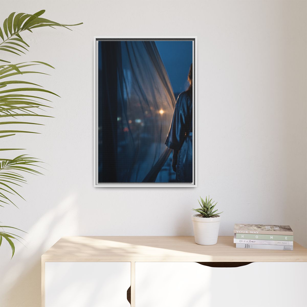 Matte Canvas, Framed - Nocturnal Solitude Silhouette — White...