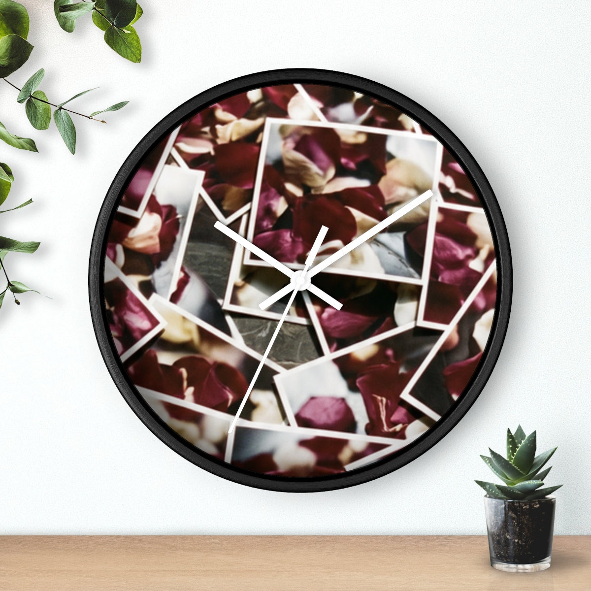 Wall Clock - Crimson Echoes Rose Petal Mosaic | Echovira...