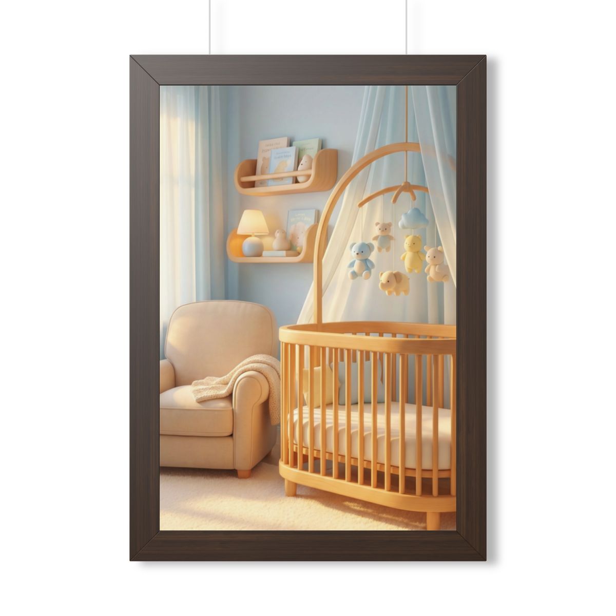 Framed Vertical Poster - Dreamy Serene Nursery Art — Walnut...