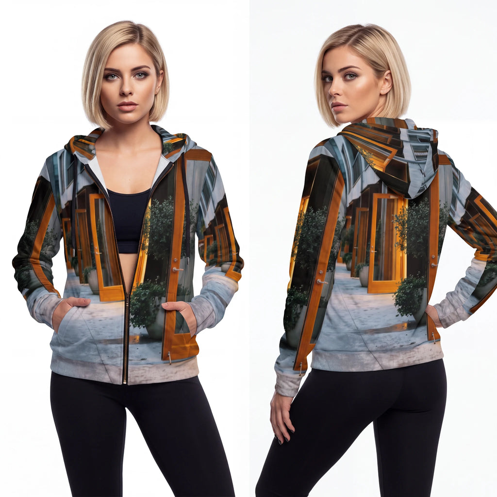 Women's Full-Zip Hoodie - Twilight Courtyard | Echovira...