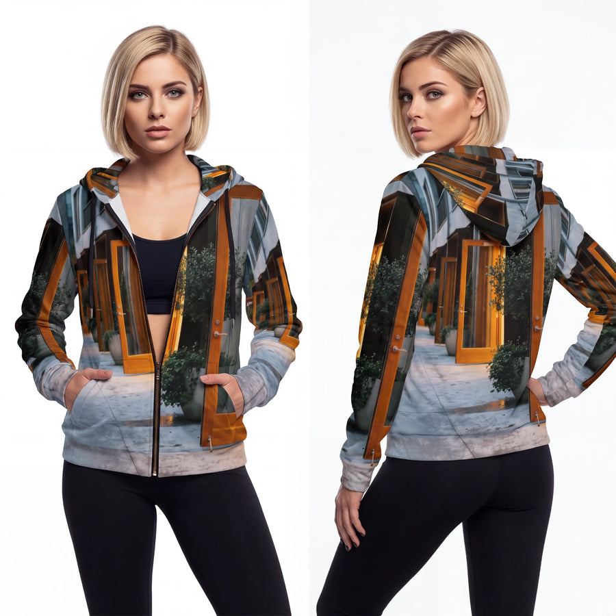 Women's Full-Zip Hoodie - Twilight Courtyard